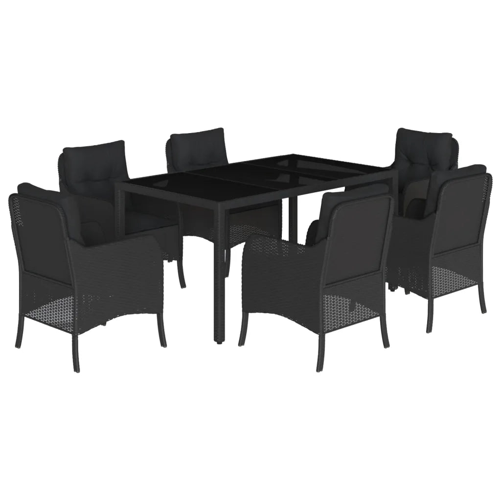 Set da Pranzo da Giardino 7 pz Nero con Cuscini in Polyrattancod mxl 134812