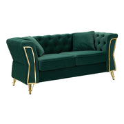Divano fisso 2 posti Casio, Sofà dritto, Divanetto per salotto, Poltrona matrimoniale, 162x83 h76 cm, Verde e Oro