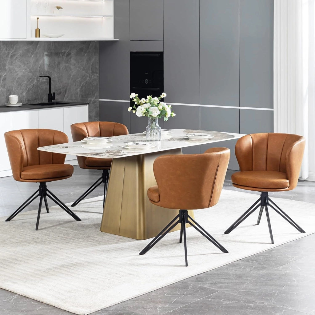 Set di 2 Sedie Sala da Pranzo, Sedie Ergonomiche in PU, Girevole a 360°, per Cucina, Soggiorno, Camera da Letto, Marrone