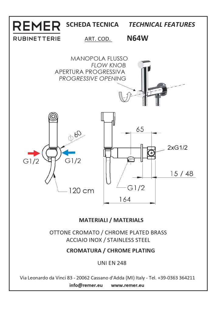 SET MISCELATORE CON DOCCETTA SHUT-OFF TONDO- Bianco Opaco- Remer- pezzi 1