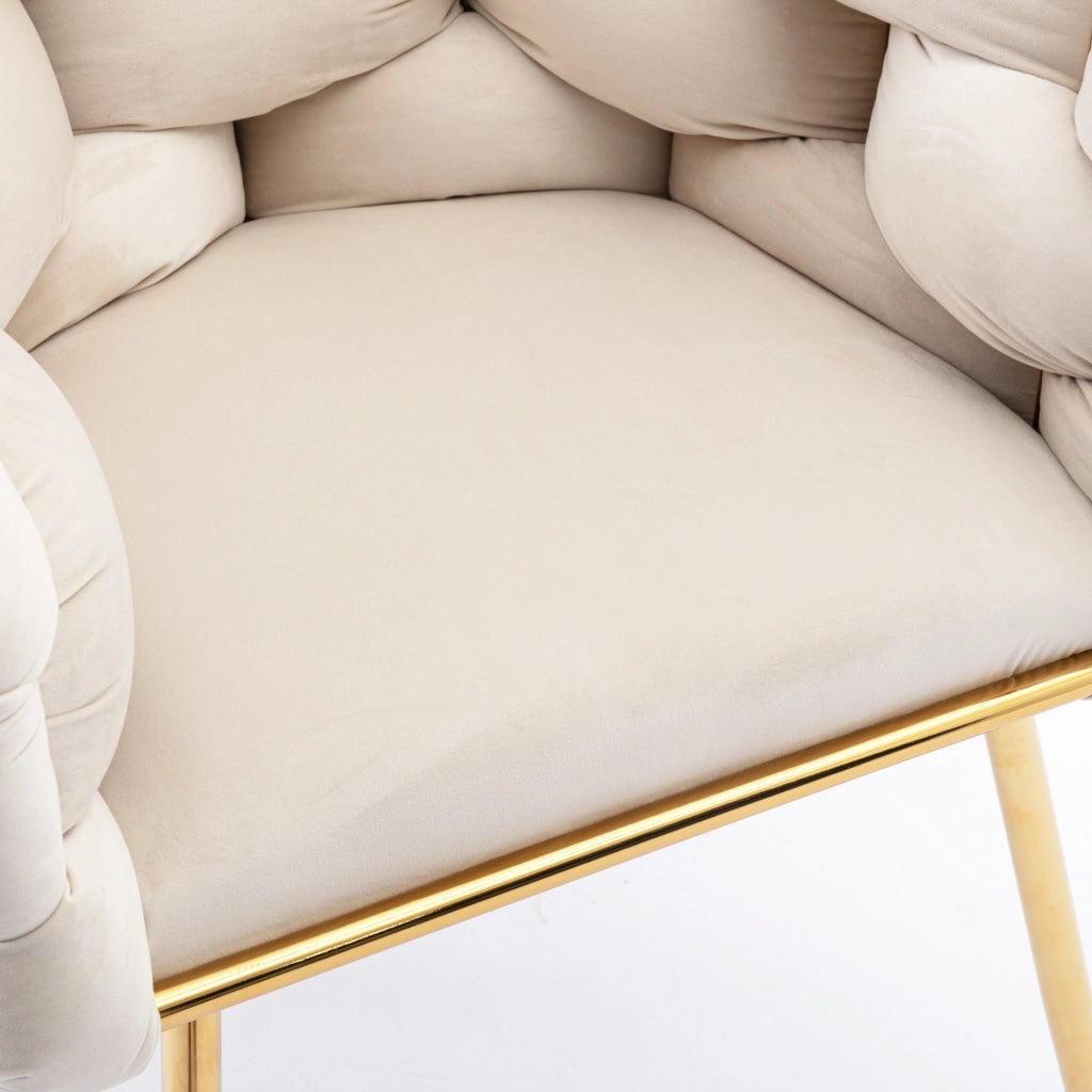 Sedia accento moderna in velluto beige con struttura in metallo, 2 pezzi