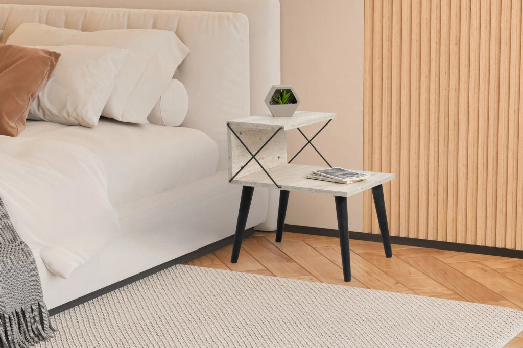 Comodino in legno "Cross" 50 x 40 x 55 cm - Travertino