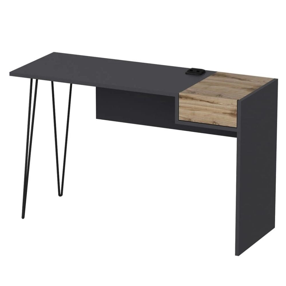 Scrivania 121x45x76 cm con porte usb Candy antracite noce