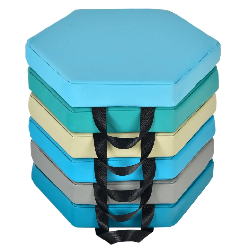 Set di 6 cuscini da pavimento esagonali ergonomici e leggeri per bambini 38 x 34 x 5 cm realizzati in similpelle arcobaleno 20_0012614