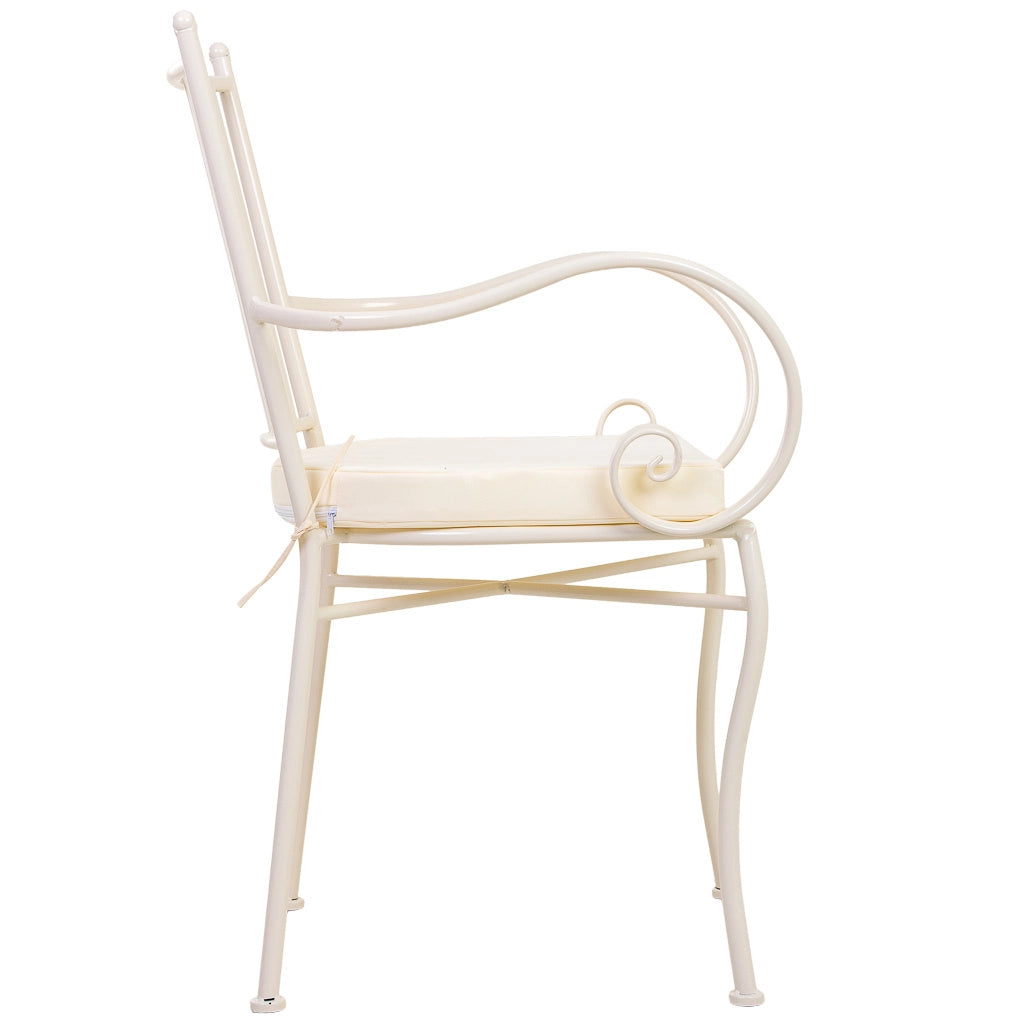 Poltrona in ferro battuto con cuscino 58x54x88h cm Bianco
