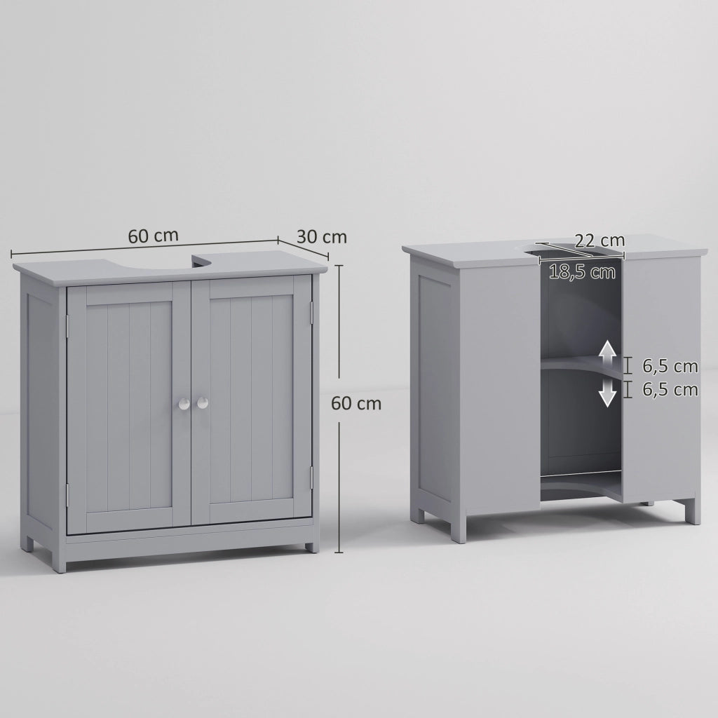 Mobiletto sottolavabo con 2 ante e ripiano ¨C zephmum ¨C legno grigio 60x30x60 cm