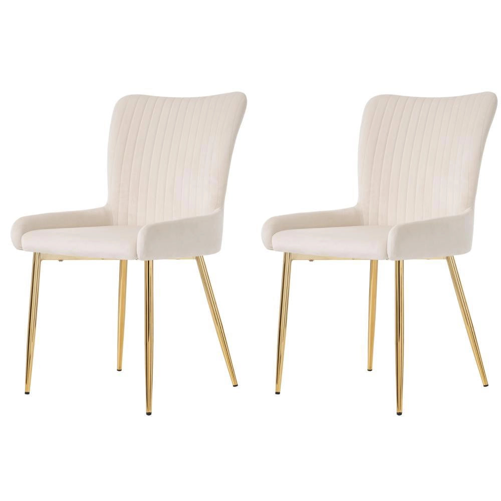 Sedia da pranzo in velluto - Xylo - 2 pezzi, supporto lombare, gambe in metallo dorato, Beige