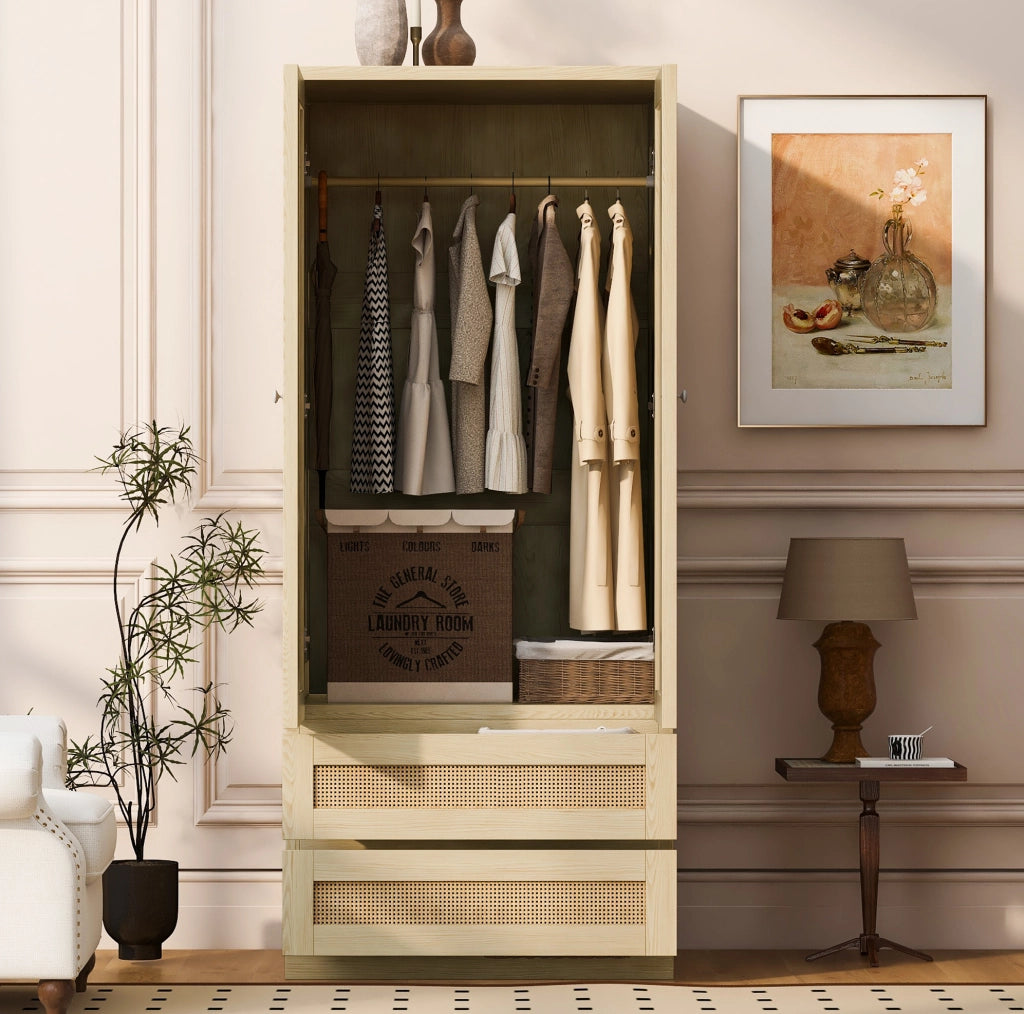 Armadio a 2 ante con 2 cassetti e vano interno; 70 × 55 × 170 cm; legno