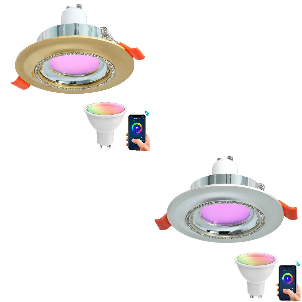 Trade Shop - Faretto Smart Incasso Tondo Brillantini Led 5 W Gu10 Rgb Wifi Alexa Google Home -