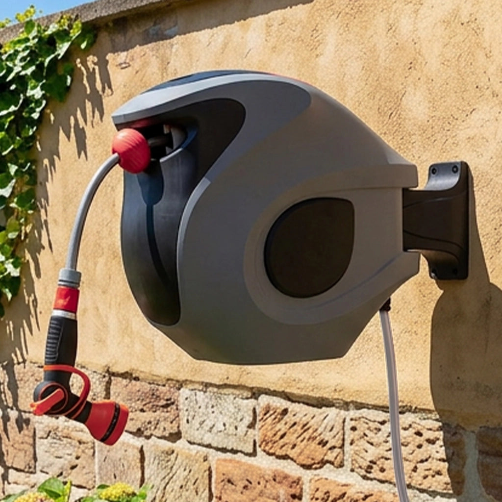 Avvolgitubo automatico da parete 30 m con ugello a 9 getti e supporto orientabile 180°