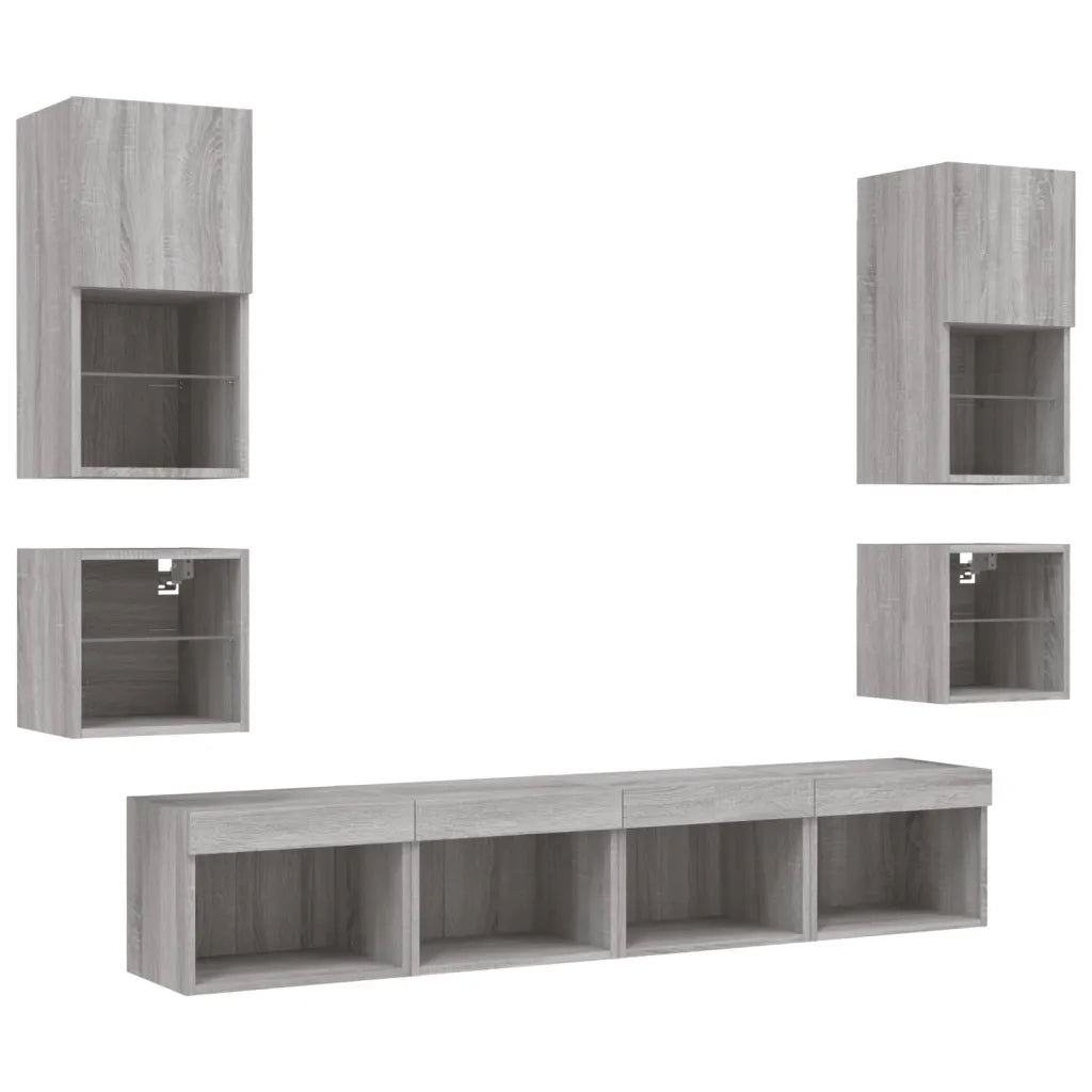 Mobili TV a Muro con LED 8pz Grigio Sonoma Legno Multistrato 3216595