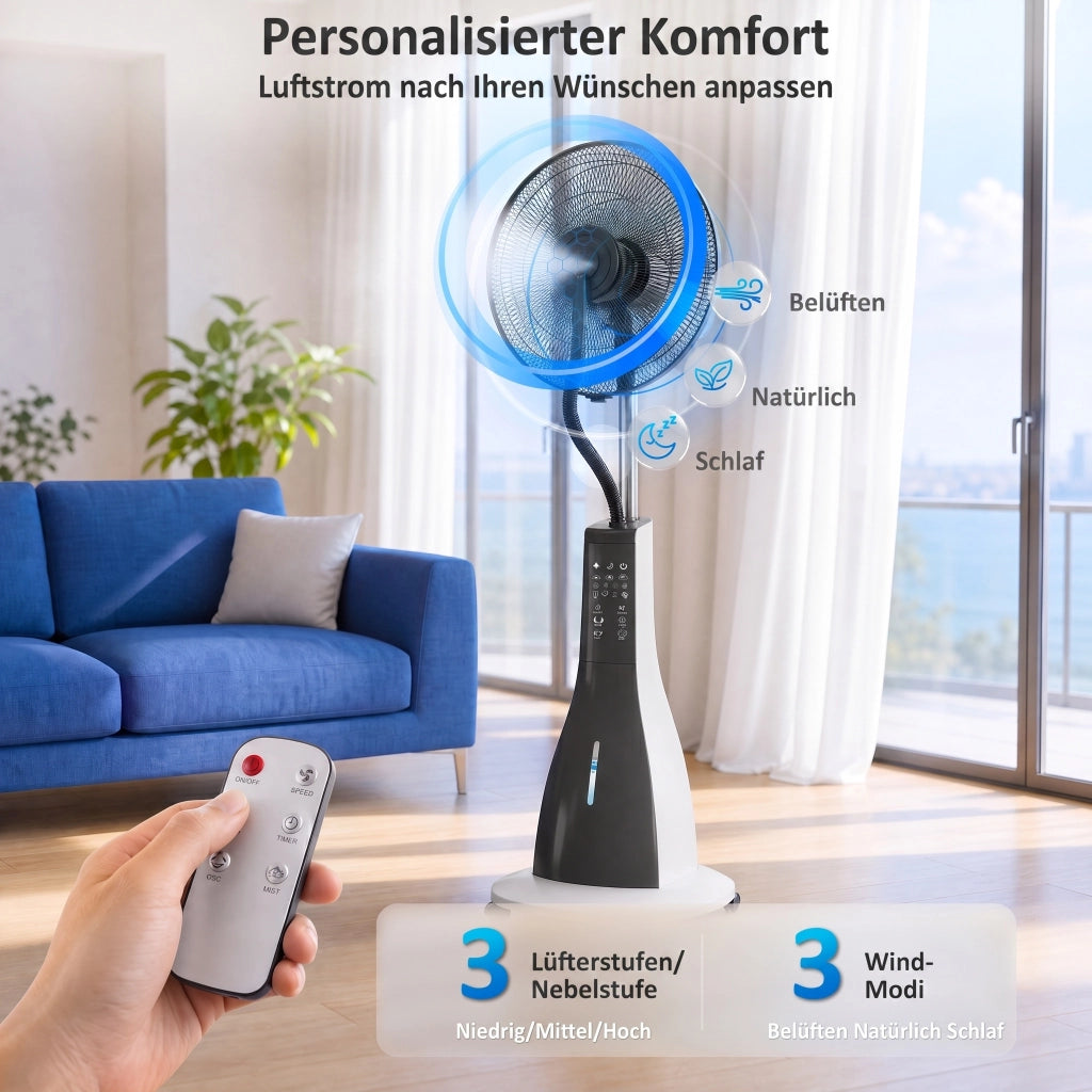 Ventilatore con nebulizzatore ¨C zephmum ¨C 3 velocit¨¤, serbatoio 3L, 75¡ã rotazione, nero+bianco