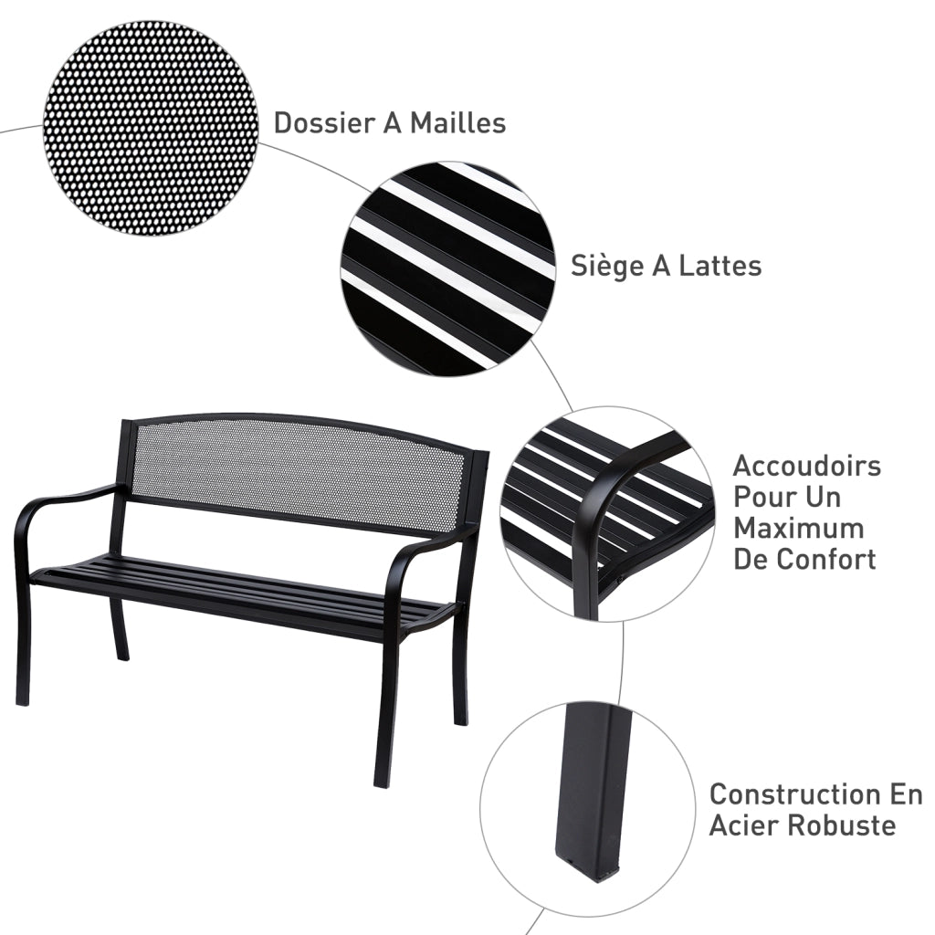 Panchina da Giardino 3 Posti ¨C zephmum ¨C Nero Metallo 127x60x87 cm