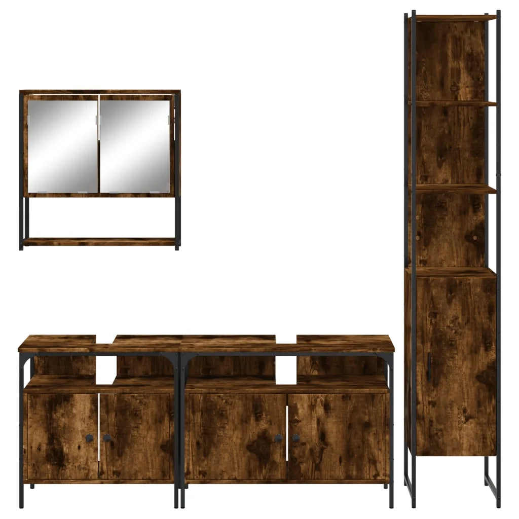 Set Mobili da Bagno | Armadio da bagno 4 pz Rovere Fumo in Legno Multistrato