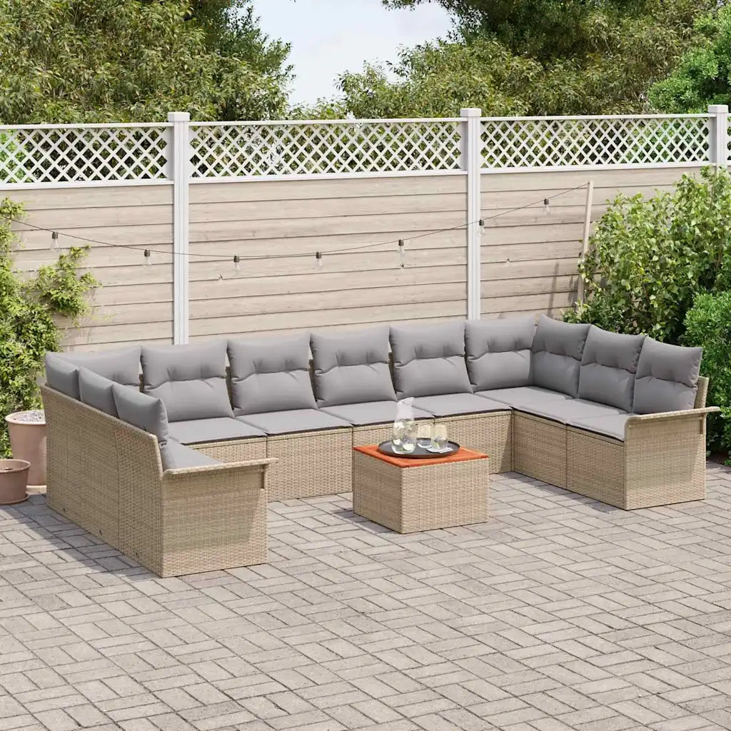 Set Divano da Giardino 11 pcs Beige e Grigio Chiaro polyrattan