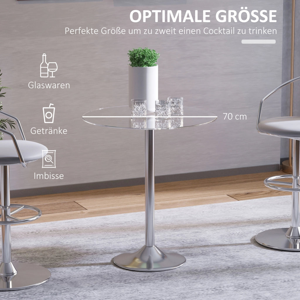 Tavolo da pranzo rotondo con piano in vetro e gambe in metallo ¨C Zephmum ¨C Argento