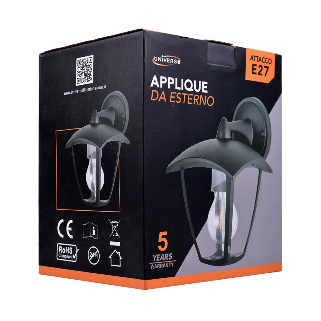LAMPADA DA PARETE PER ESTERNO IP44 CON ATTACCO E27 - DESIGN TRAPEZOIDALE IN ALLUMINIO E PVC IDEALE PER GIARDINI TERRAZZE E FACCIATE