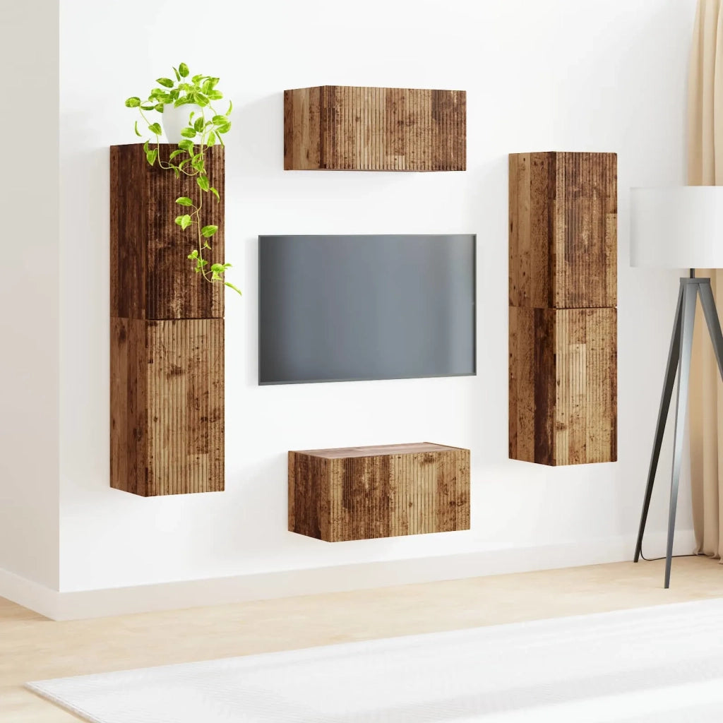 Set mobile TV 6 pz-Credenza per TV Legno vecchio Legno multistrato 780437