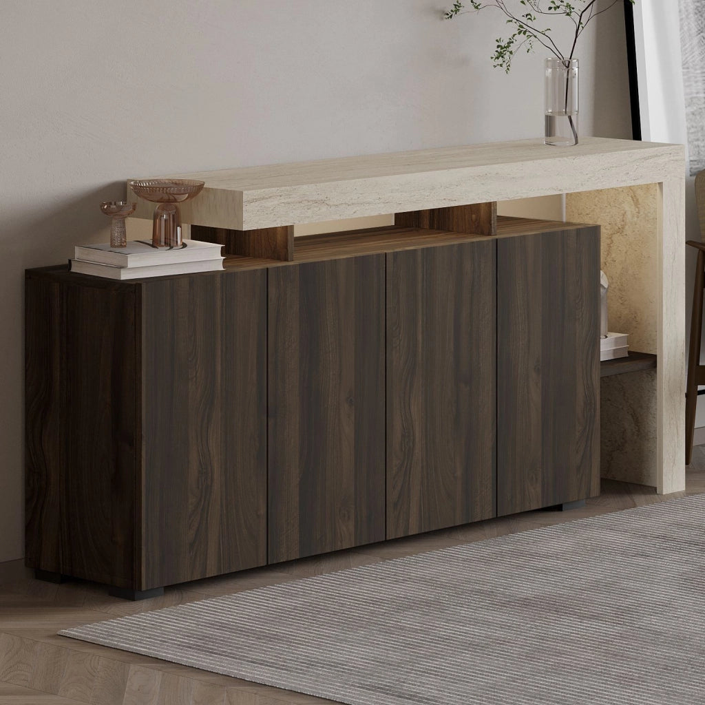 Credenza in legno "Beliz" - 170 x 35 x 80 cm - Travertino / Noce