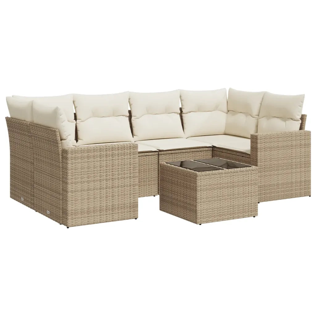 Set Divani da Giardino 7 pz con Cuscini Beige in Polyrattan 3251055