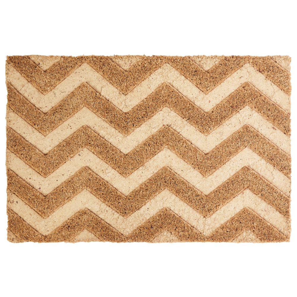 Zerbino in fibra di cocco naturale con fondo in PVC antiscivolo 40 x 60 cm Home Motivo a zig zag Decorazione moderna per interni