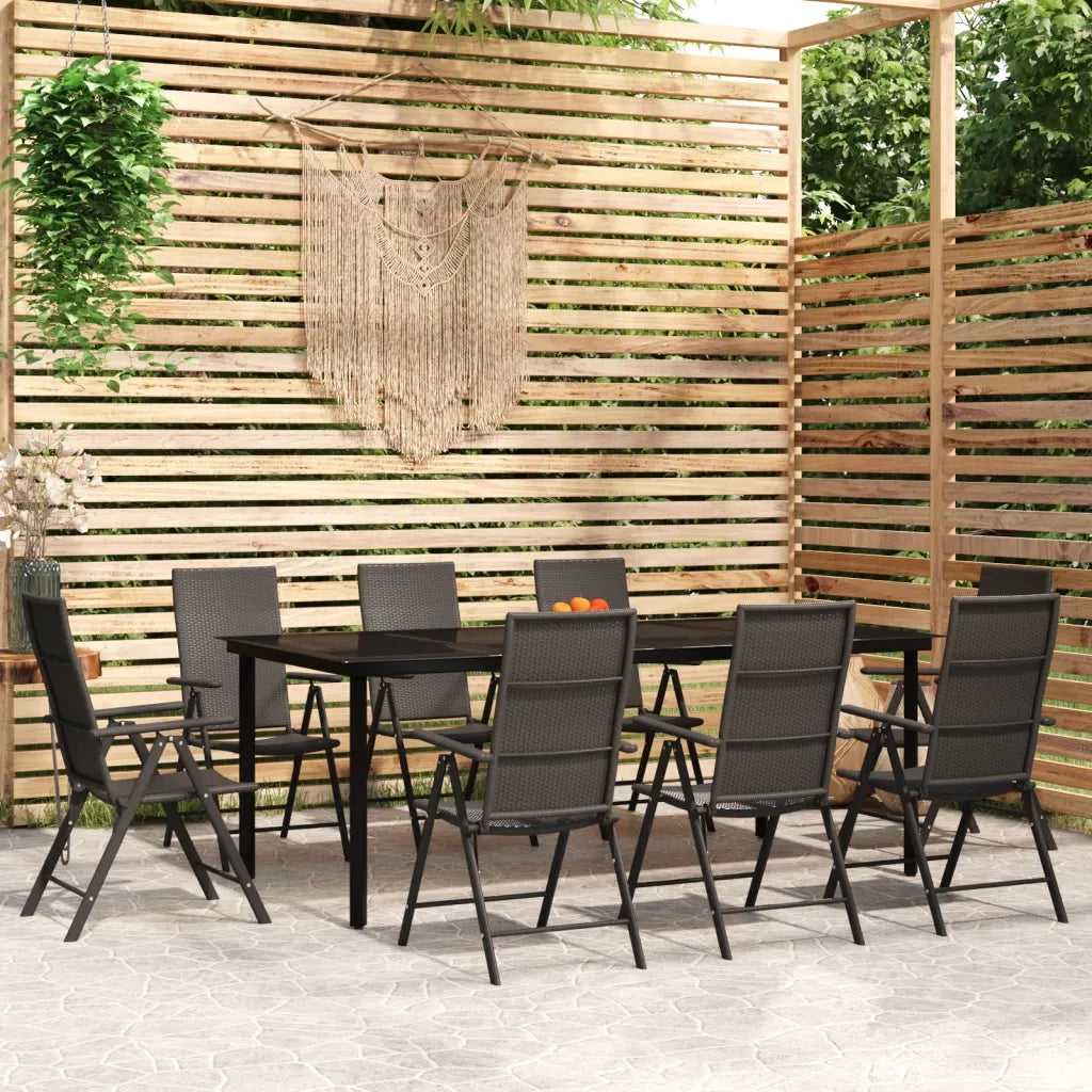 Set da Pranzo per Giardino 9 pz con Cuscini Nero 3099106