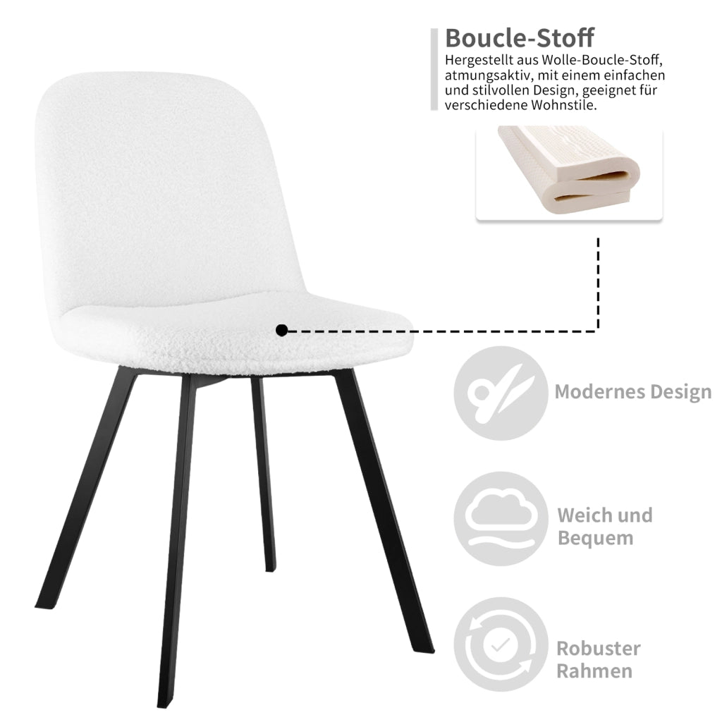 Sedia da pranzo set da 2 imbottita con struttura stabile per pranzo e studio in teddy e metallo beige 62 × 59 × 46 cm