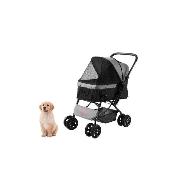Carriolo per animali - Con cassa - Sterzo invertibile - Ripiegabile - Porta fino a 20kg - Colore grigio