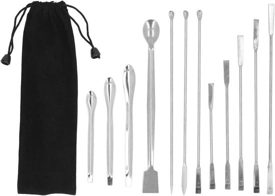 Set di Spatole in Acciaio Inossidabile per Laboratorio (12 pezzi) - Ideale per Esperimenti - Con Tasca in Tessuto