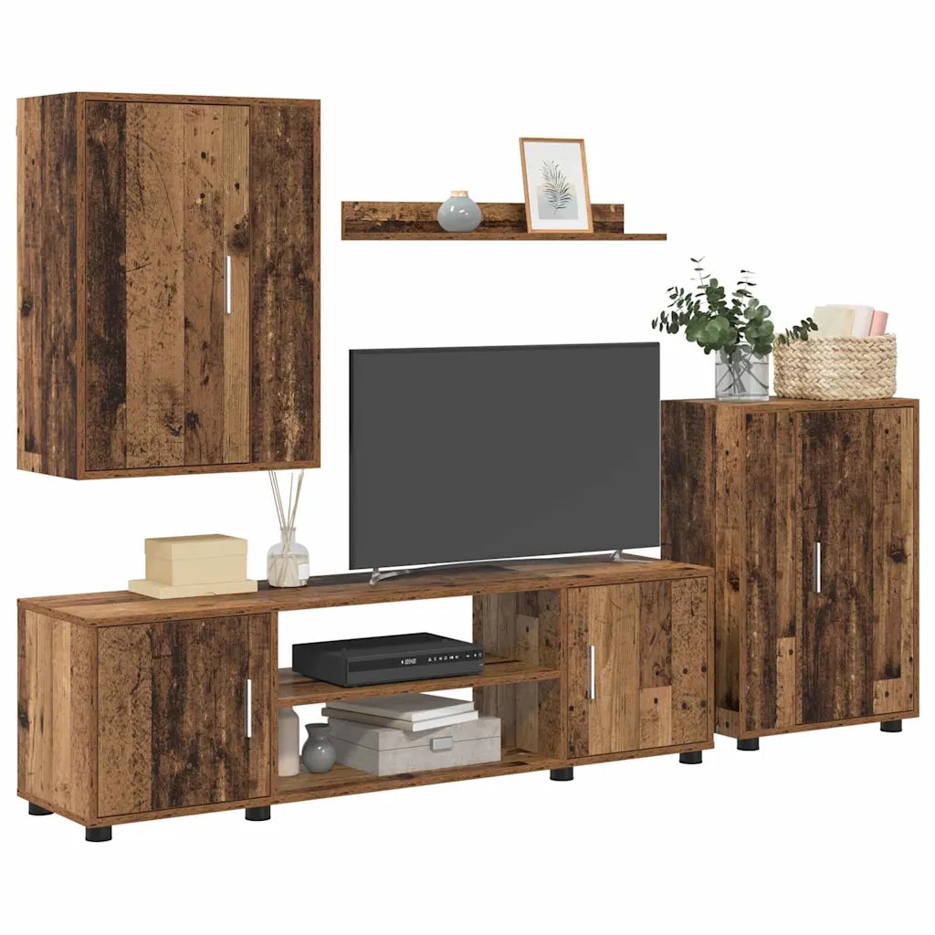 Set mobile TV 4 pz-Set di 4 Credenza per TV Legno vecchio Legno multistrato 899188