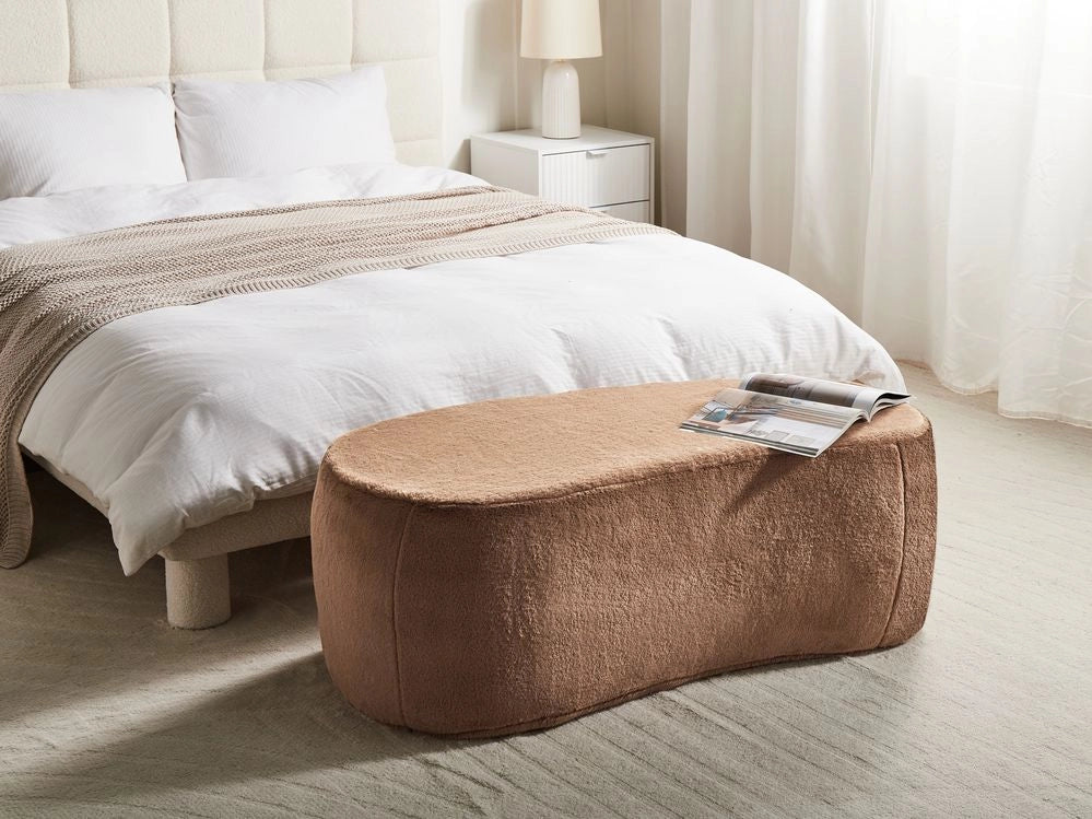 Sgabello imbottito moderno in bouclé marrone panca da letto sgabello