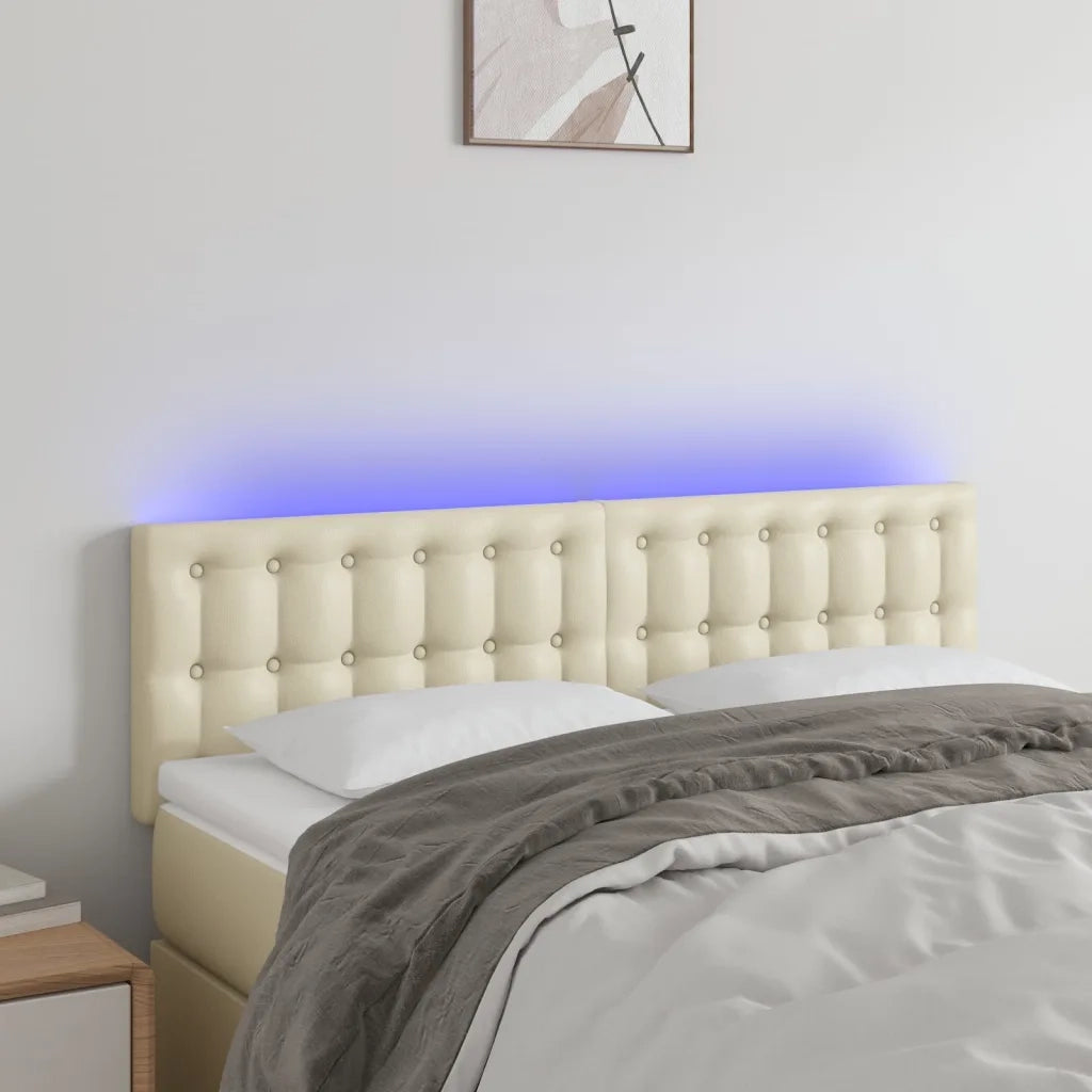 Testiera-Testata-Testiera Decorativa Crema a LED 144x5x78/88 cm in Similpelle 526584