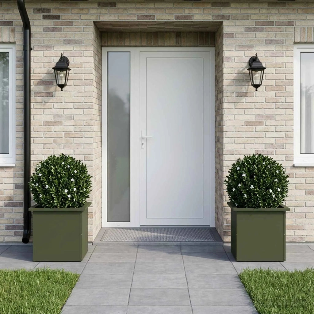Fioriera da giardino con LED 2 pz Verde Oliva 40 x 40 x 40 cm 8008133