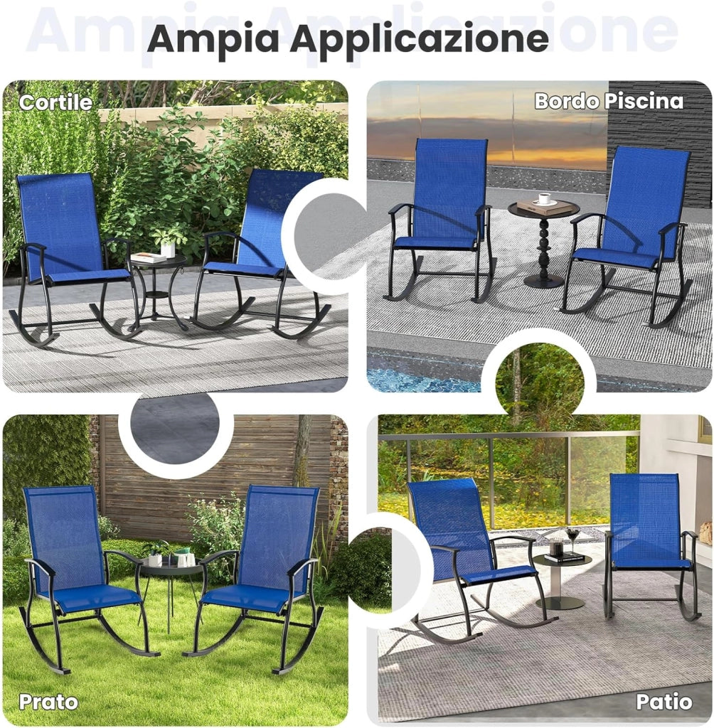 Sedia a Dondolo da Giardino con Braccioli Sdraio da Giardino Ergonomica Poltrona a Giardino Seduta Traspirante per Interno ed Esterno da Campeggio Balcone Terrazza