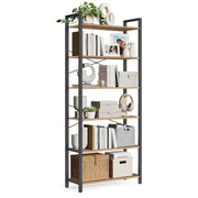 Libreria a 6 ripiani con struttura in acciaio per soggiorno ufficio ingresso stile industriale 80 x 30 x 186 cm marrone 12_0005454