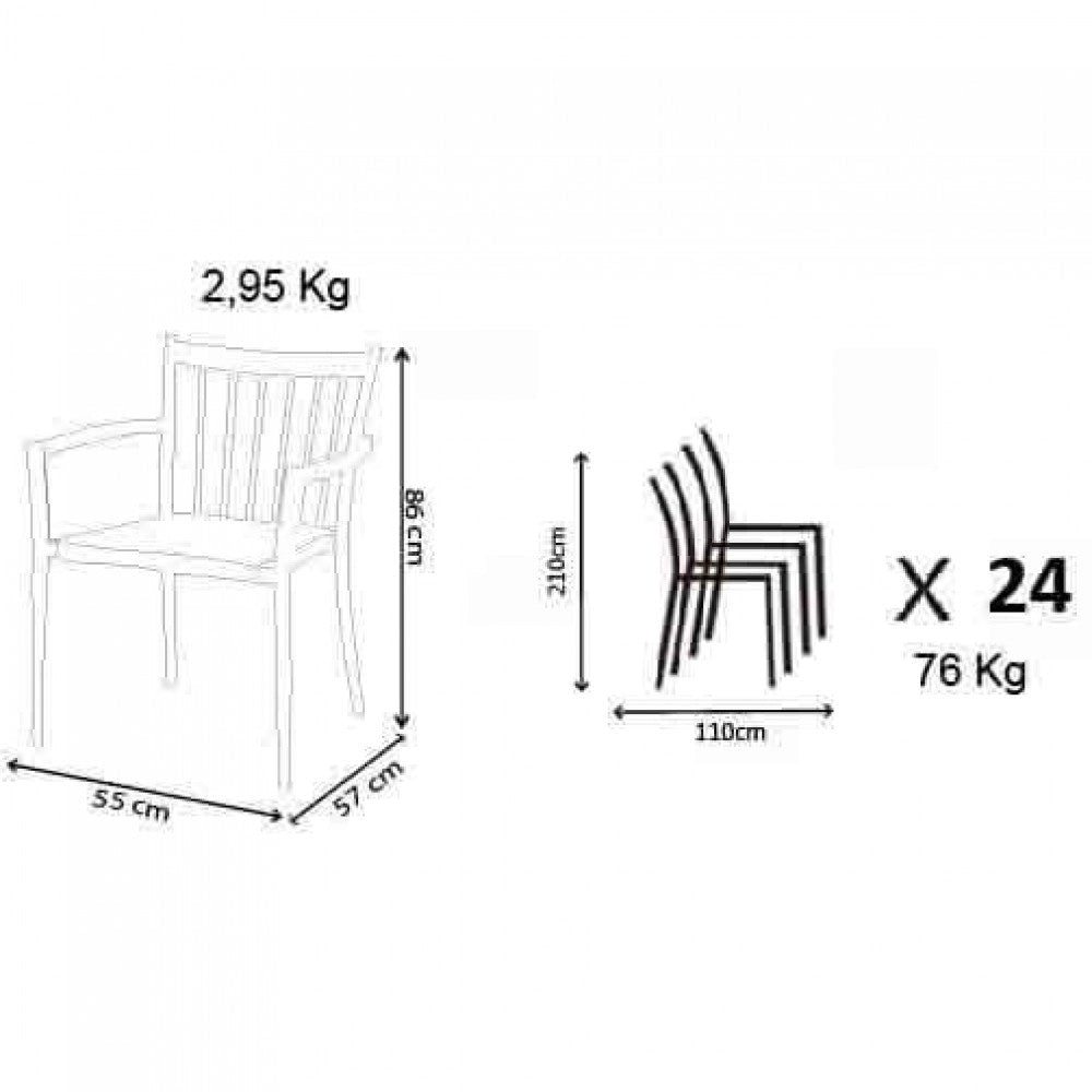 Sedia Martinica Impilabile 55x57x86 h cm in Alluminio Antracite