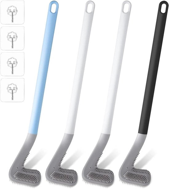 Set di spazzole per il bagno in silicone con fissaggio a muro, Regerly 4 pezzi spazzola per il bagno in silicone a lunga manica con gancio spazzola per il bagno in silicone per angoli e fessure
