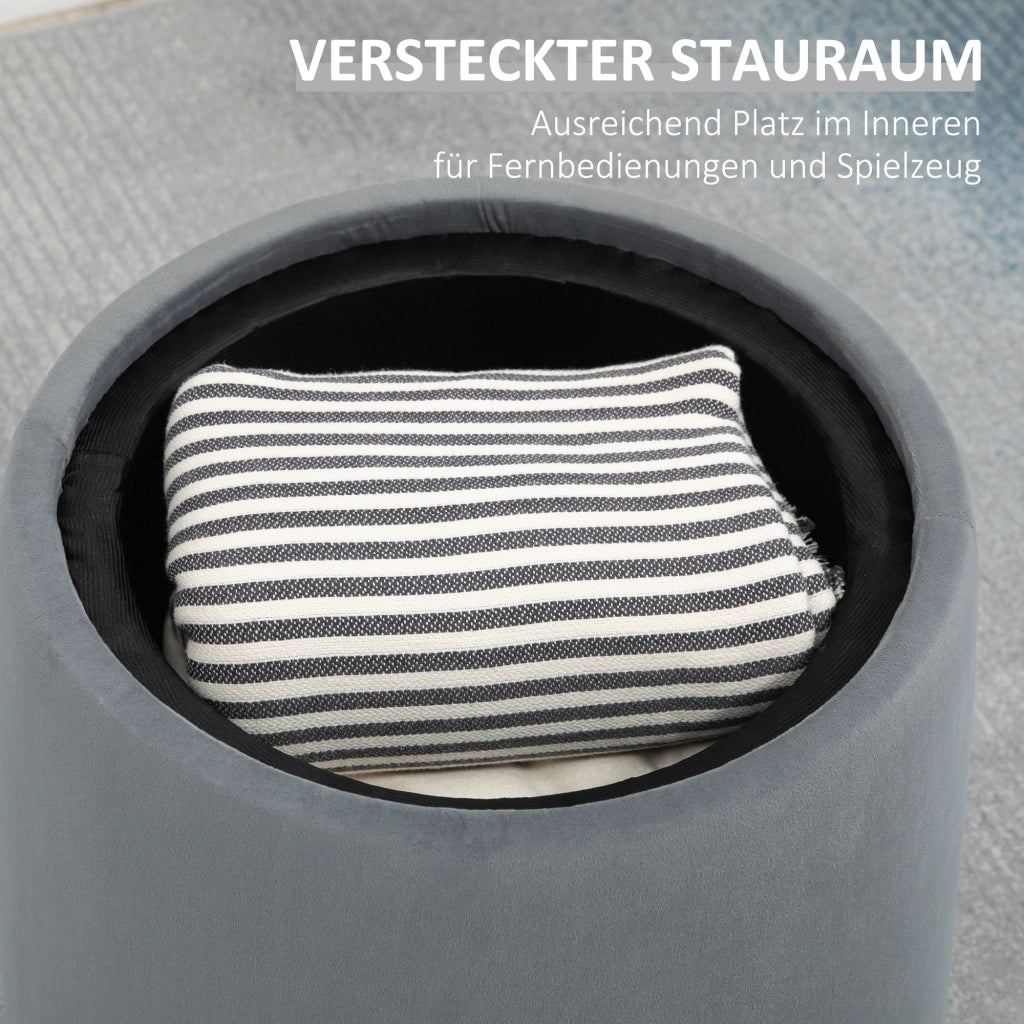 Pouf rotondo con vano contenitore e coperchio reversibile, in poliestere, grigio Ø44 × 47,5 cm