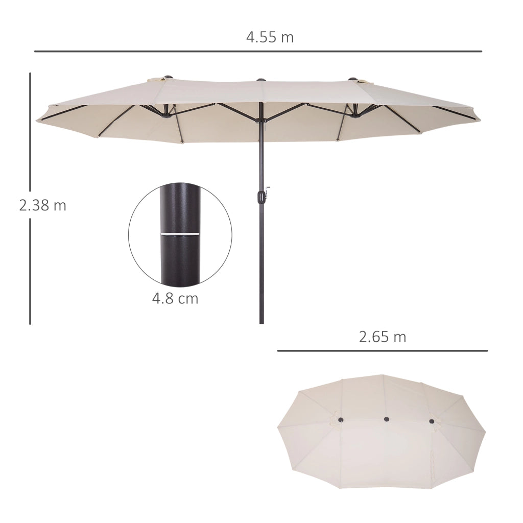 EasyComfort Ombrellone Doppio da Giardino 4.6x2.7 m a 12 Stecche con Prese d'Aria e Manovella, Ombrellone per Esterni in Acciaio e Poliestere, Anti UV, Beige