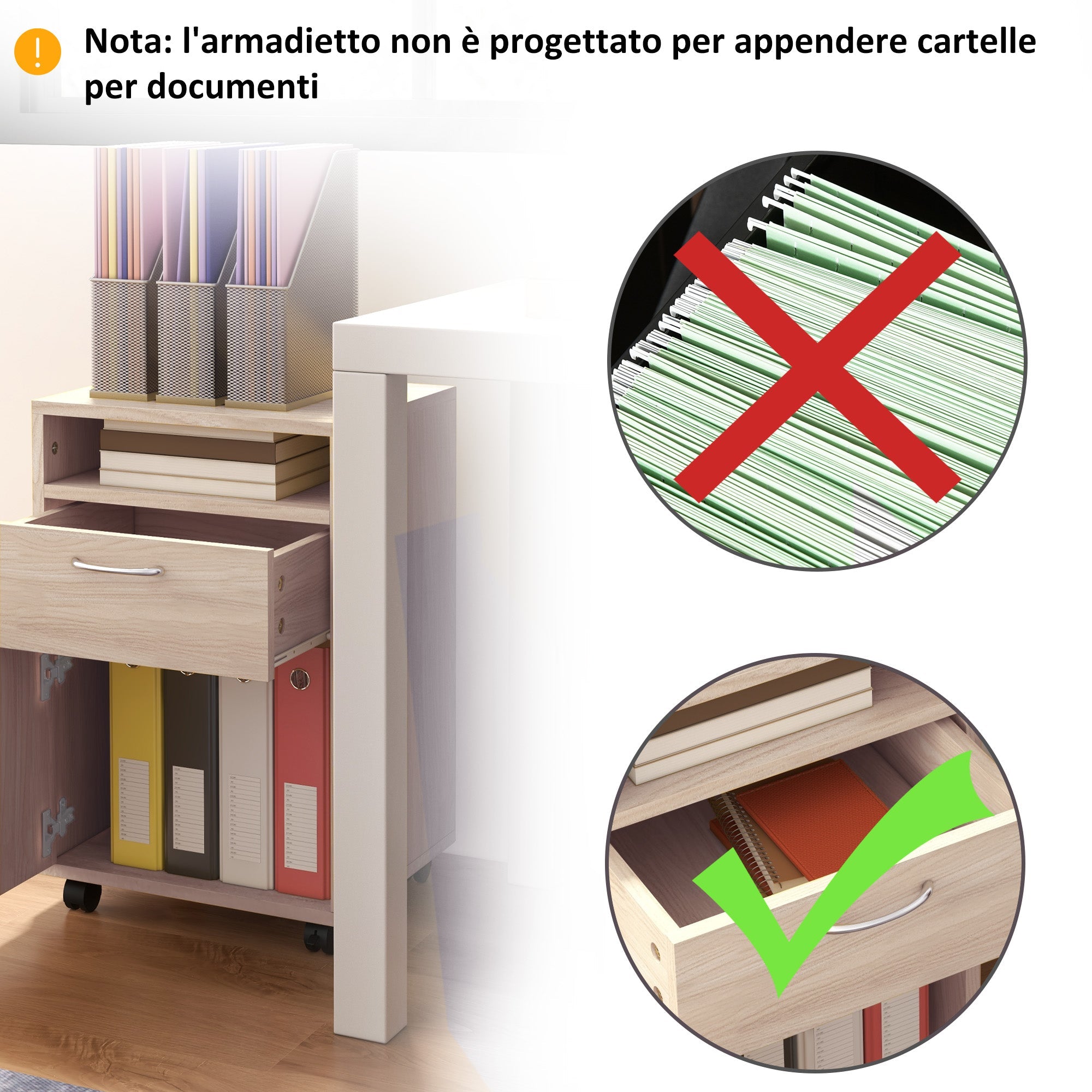 Cassettiera da Ufficio 2 Cassetti e Ripiano Portadocumenti 40x35x60 cm in Legno e Metallo Rovere