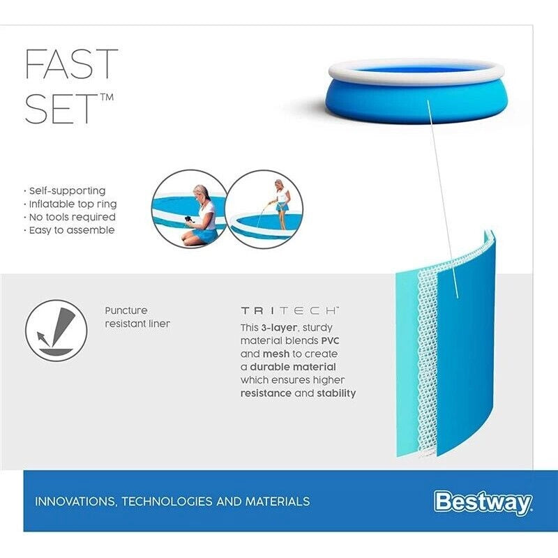 BESTWAY FAST SET PISCINA FUORI TERRA GONFIABILE BAMBINI TONDA 183 X 51 CM