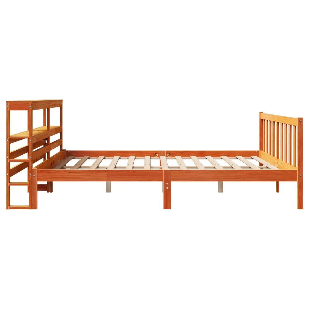 Giroletto con Testiera-Struttura Letto con testiera Marrone Cera 200x200 cm Massello Pino 442190
