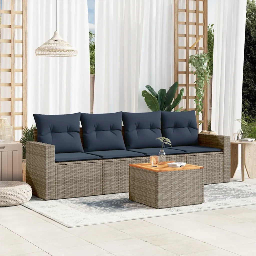 Set Divani da Giardino 5 pz | Set Salotto da Giardino con Cuscini Grigio in Polyrattan