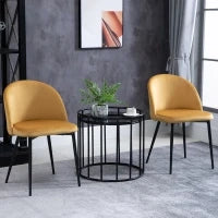 Set di 2 Sedie per Sala da Pranzo e Cucina Imbottite in Velluto, 49x50x77cm, Giallo