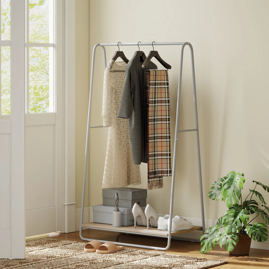 Appendiabiti 3 in 1 con Ripiano per Scarpe ¨C Zephmum ¨C Grigio Metallo