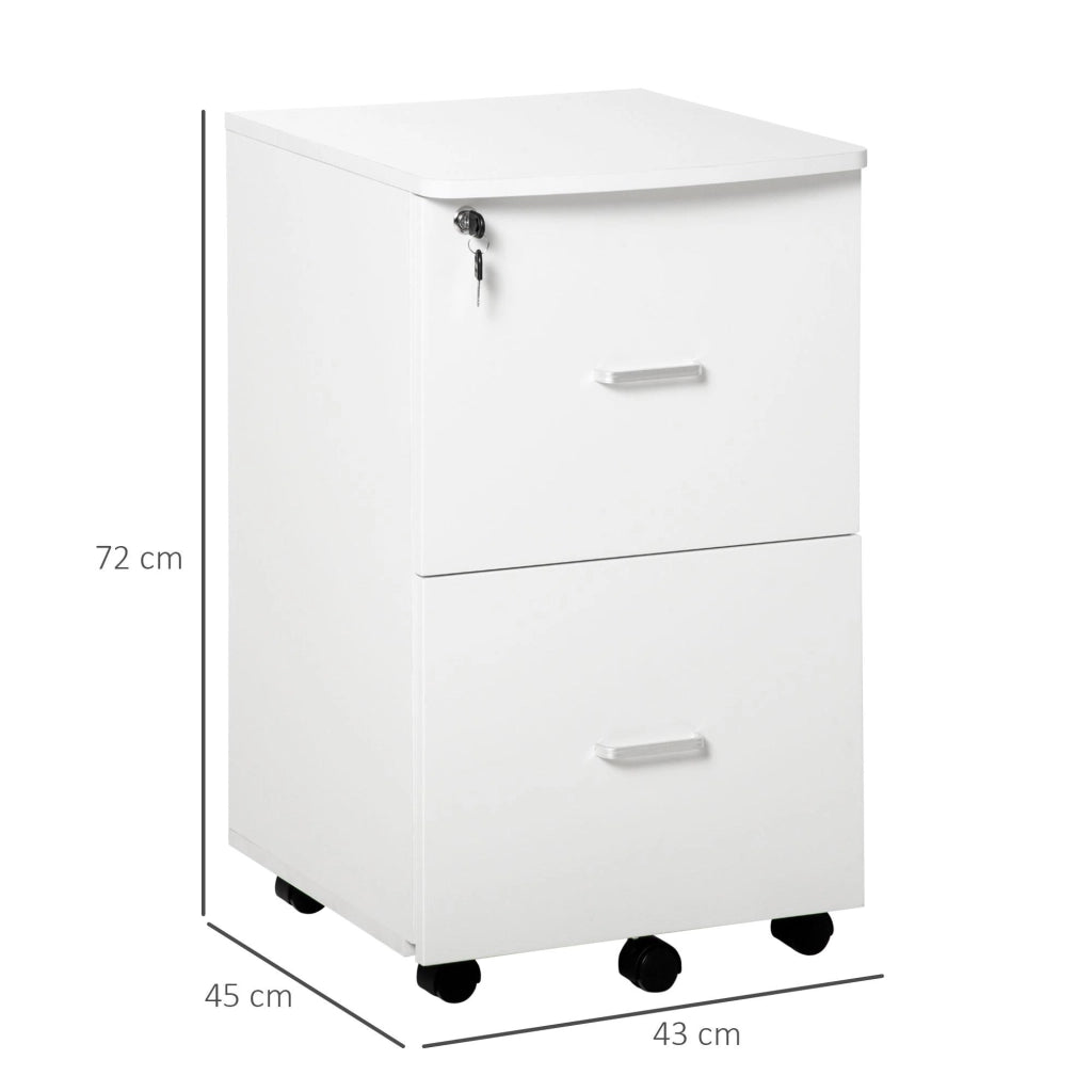 Cassettiera 2 Cassetti da Ufficio 43x45x72 cm con Ruote in MDF e Truciolato Bianco