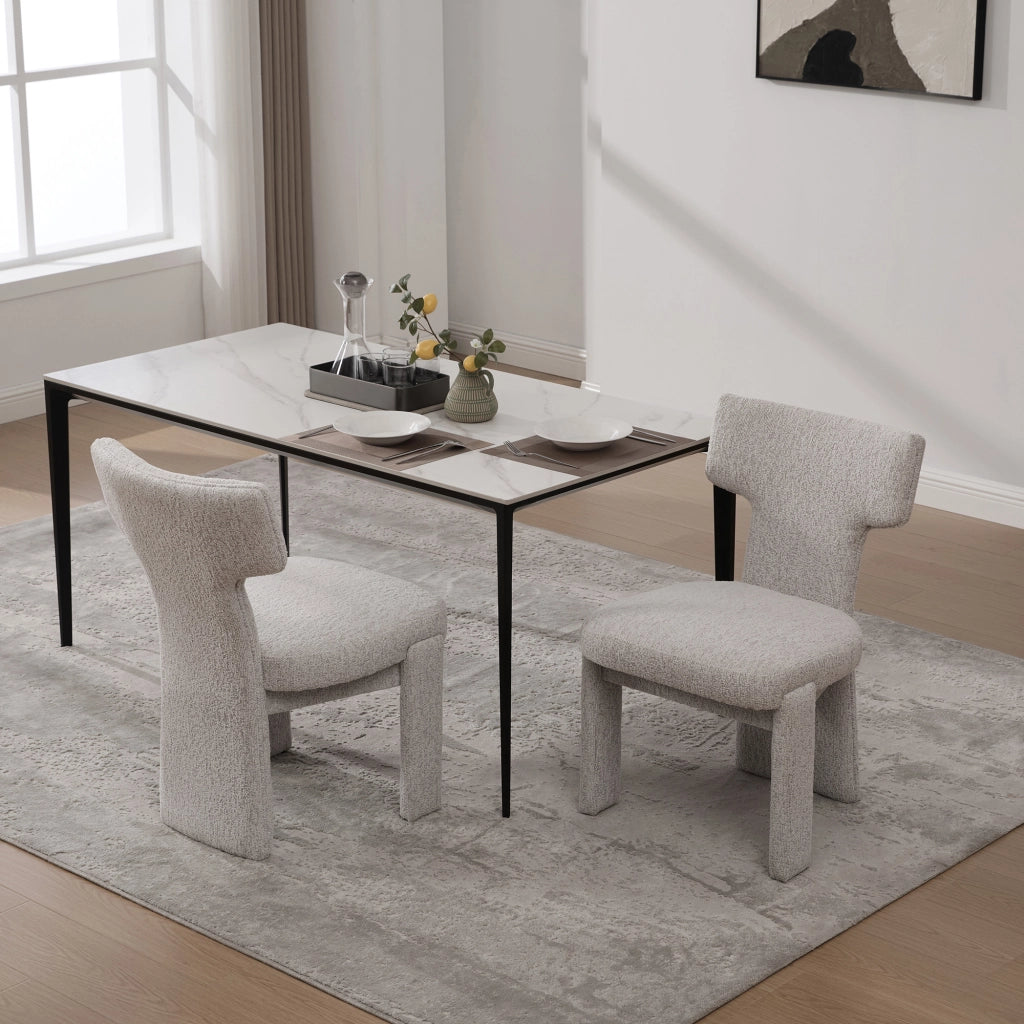 Poltrona Accent in Tessuto Chenille senza Braccioli ¨C MINIMAL ¨C Beige, Set 2 Pezzi, Gambe in Legno