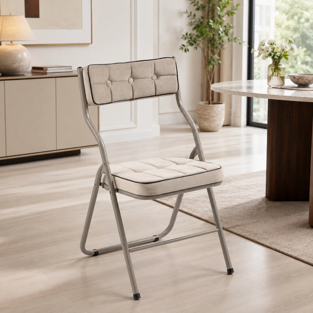 Set di 2 sedie pieghevoli imbottite in velluto; struttura in acciaio; khaki