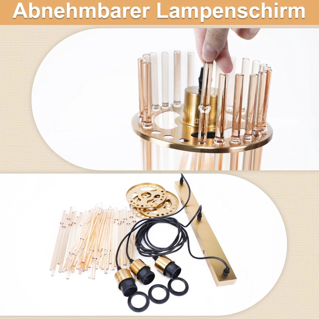 Lampada a sospensione ZMH 3 fiamme E27 in vetro dorato ? 16 cm per bar-caff¨¨ (senza lampadina)