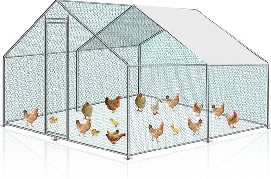 Recinzione per polli 3x3x2m - capannone per polli esterno - rete metallica - tetto a punta